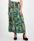 Фото #1 товара Petite Tiered Foliage-Print Button-Front Linen Skirt