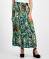 ფოტო #1 პროდუქტის Petite Tiered Foliage-Print Button-Front Linen Skirt