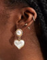 Reclaimed Vintage heart drop earrings in white and gold