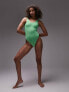 Topshop Tall scoop back crinkle swimsuit in green