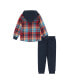 ფოტო #2 პროდუქტის Infant Boys Navy & Red Plaid Hooded Flannel Set