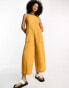 Фото #2 товара ASOS DESIGN minimal crinkle dungaree jumpsuit in mustard