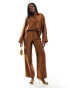 Y.A.S satin pinstripe wide leg trouser co-ord in brown