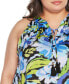 Black Label Plus Size Abstract Floral Tie-Neck Sleeveless Top