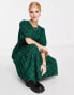 Violet Romance puff sleeve midi dress in green animal print