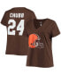 ფოტო #1 პროდუქტის Women's Nick Chubb Brown Cleveland Browns Name and Number V-Neck T-shirt
