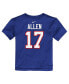 ფოტო #2 პროდუქტის Toddler Boys and Girls Josh Allen Royal Buffalo Bills Player Name and Number T-Shirt