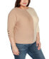 Белый свитер с 3/4 рукавами для женщин Belldini Plus Size Colorblock Dolman Sweater Toasted Coconut Combo, 1X - фото #3