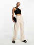 Stradivarius Petite linen look wide leg trouser in natural