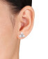 ფოტო #2 პროდუქტის Cultured Freshwater Pearl (6 - 6-1/2mm) & White Topaz (1/5 ct. t.w.) Trio Cluster Stud Earrings in Sterling Silver