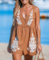 ფოტო #3 პროდუქტის Women's Brown Embroidered V-Neckline Loose Fit Romper