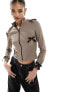 Фото #1 товара Fashionkilla ribbed zip through contrast bow detail jumper in mocha