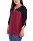 Фото #2 товара Plus Size 3/4 Sleeve Studded Top with Contrast Yoke and Sleeves