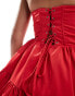 Rare London satin bandeau tiered mini skater dress with lace up back in red