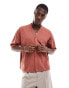 ASOS DESIGN oversized button through t-shirt with baseball neck in terracotta texture