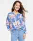 Фото #3 товара Petite Printed Lace-Up Blouse, Created for Macy's