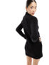 Фото #7 товара Weekday Laila high neck rib knitted mini dress with two-way zip in black