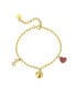 ფოტო #1 პროდუქტის 14k Yellow Gold Plated with Ruby & Cubic Zirconia Heart, Cowbell, and Infinity Dangle Charm Bracelet for Kids/Teens