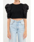 Women's Mixed Media Puff Sleeve Top