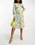 Hope & Ivy Maternity wrap tie midi dress in yellow and green floral