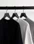 ASOS DESIGN 3 pack t-shirt with crew neck in black, white and grey marl