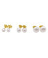 14K Gold Plated Freshwater Pearl Stud Earrings Set, 6 Pieces