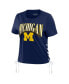 Women's Navy Michigan Wolverines Side Lace-Up Modest Crop T-shirt