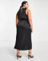 Pretty Lavish Curve high neck split maxi dress in black