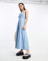 Фото #2 товара Selected Femme halterneck denim maxi dress in blue