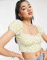 Фото #3 товара Stradivarius puff sleeve corset top in yellow floral print