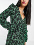 New Look floral crinkle midi dress with ruffle detail in green