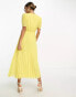 ASOS DESIGN pleated bodice flutter sleeve pleat midi dress in lemon