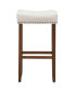 Set of 2 Nailhead Saddle Bar linen Stools 29.5'' Height W/ Fabric Seat & Wood Legs