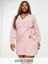 Фото #1 товара ASOS DESIGN Curve collared wrap mini dress in pink