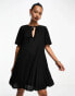 Фото #9 товара ASOS DESIGN short sleeve pleat swing mini dress in black