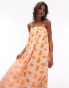 Topshop broderie strappy chuck on midi dress in orange floral Оранжевый, 38 - фото #1