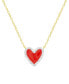 ფოტო #1 პროდუქტის Diamond Red Enamel Heart "Loved" 18" Pendant Necklace (1/8 ct. t.w.) in 14k Gold-Plated Sterling Silver