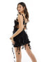 Heiress Beverly Hills premium linen corset petal detail mini dress in black