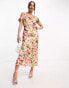 Hope & Ivy cold shoulder satin midaxi dress in pink floral