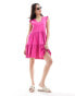 ONLY tiered frill sleeve mini dress in bright pink