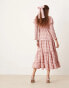 Sister Jane puff sleeve shirred maxi dress in pink check