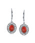 Фото #4 товара 3Ct Red Natural Coral Dome Oval Western Style Bezel Set Lever Back Dangle Earrings For Women Sterling Silver