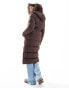 Threadbare maxi belted puffer coat in brown