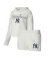 ფოტო #1 პროდუქტის Women's Cream New York Yankees Fluffy Hoodie Top and Shorts Sleep Set