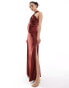 ASOS DESIGN satin drape asymmetric maxi dress in brown Коричневый, 40 - фото #3