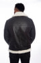 Фото #2 товара Men's Shearling Belted Pilot Jacket, Silky Black with White Wool