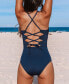 ფოტო #2 პროდუქტის Women's Scalloped Crisscross Back Lace Up One Piece Swimsuit