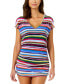Фото #1 товара Women's Striped-Mesh V-Neck Cover-Up Tee