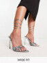 ASOS DESIGN Wide Fit – Narina – Sandaletten in Blau-Metallic mit Ringdetail und Absatz