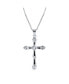 Religious Faith Hope Love CZ Accent Black Natural Onyx Cross Pendant Necklace For Women Silver Plated